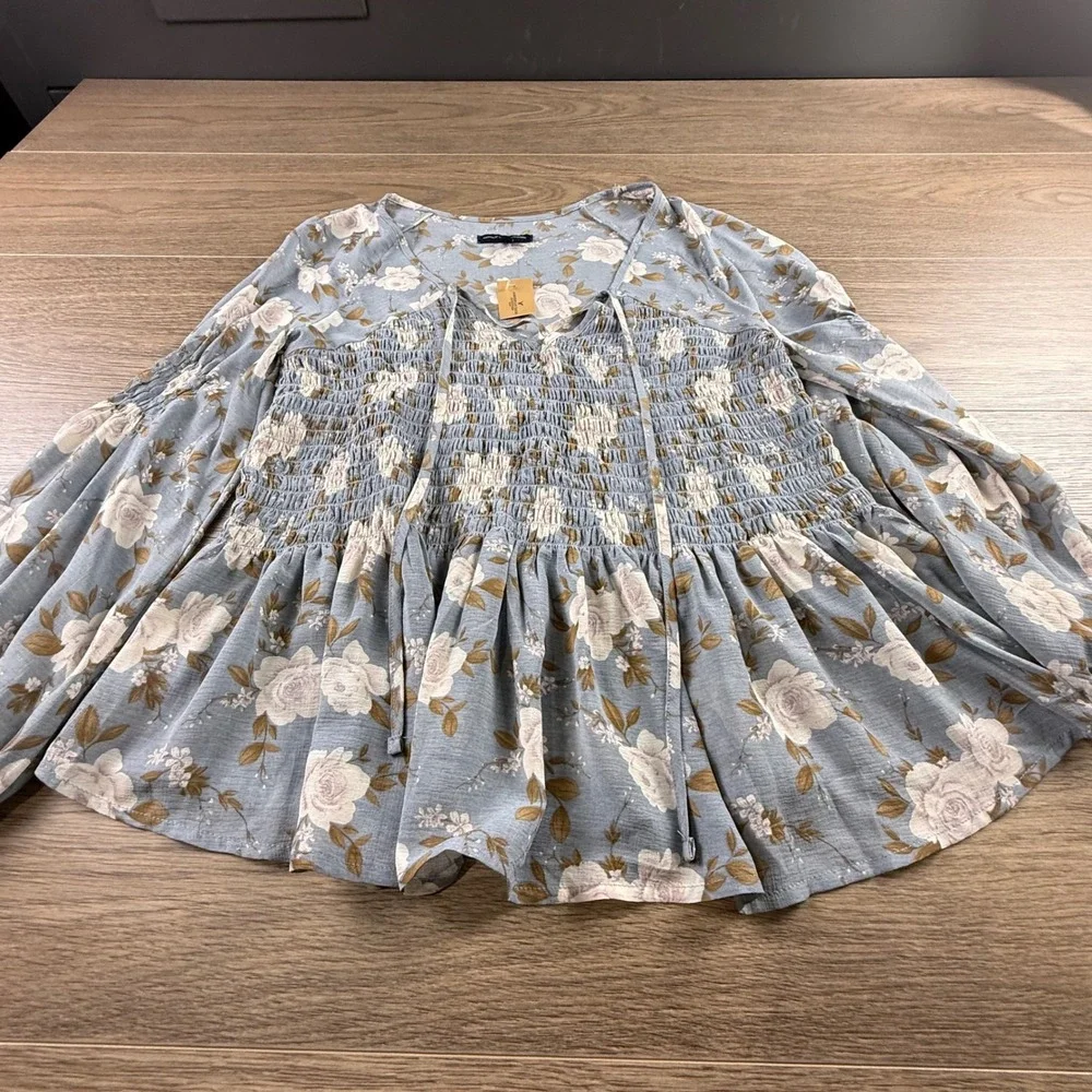 American Eagle Outfitters Floral Smocked Peplum Blouse NWT Boho Indie Flowy XS